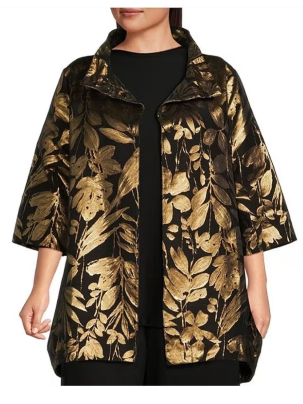 Bryn Walker gold black metallic floral brocade lightweight jacket